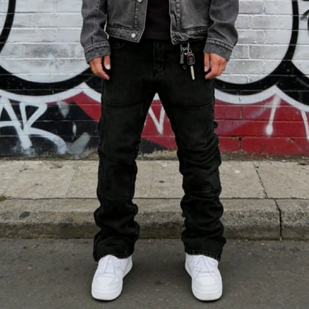 New Streetwear Men Stylish Baggy Regular Fit Jeans Men's Trousers Solid color Splice Loose Straight Casual Denim Pants Deals For You