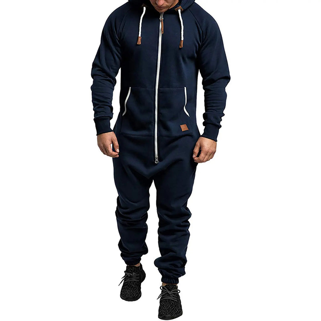 Men's Fleece-Lined Jumpsuit - Hooded Long Sleeve Full-Zip Overalls with Kangaroo Pockets| Winter Workwear, Thermal Coverall, Outdoor Work Suit, Heavy Duty Overalls, Cold Weather Gear