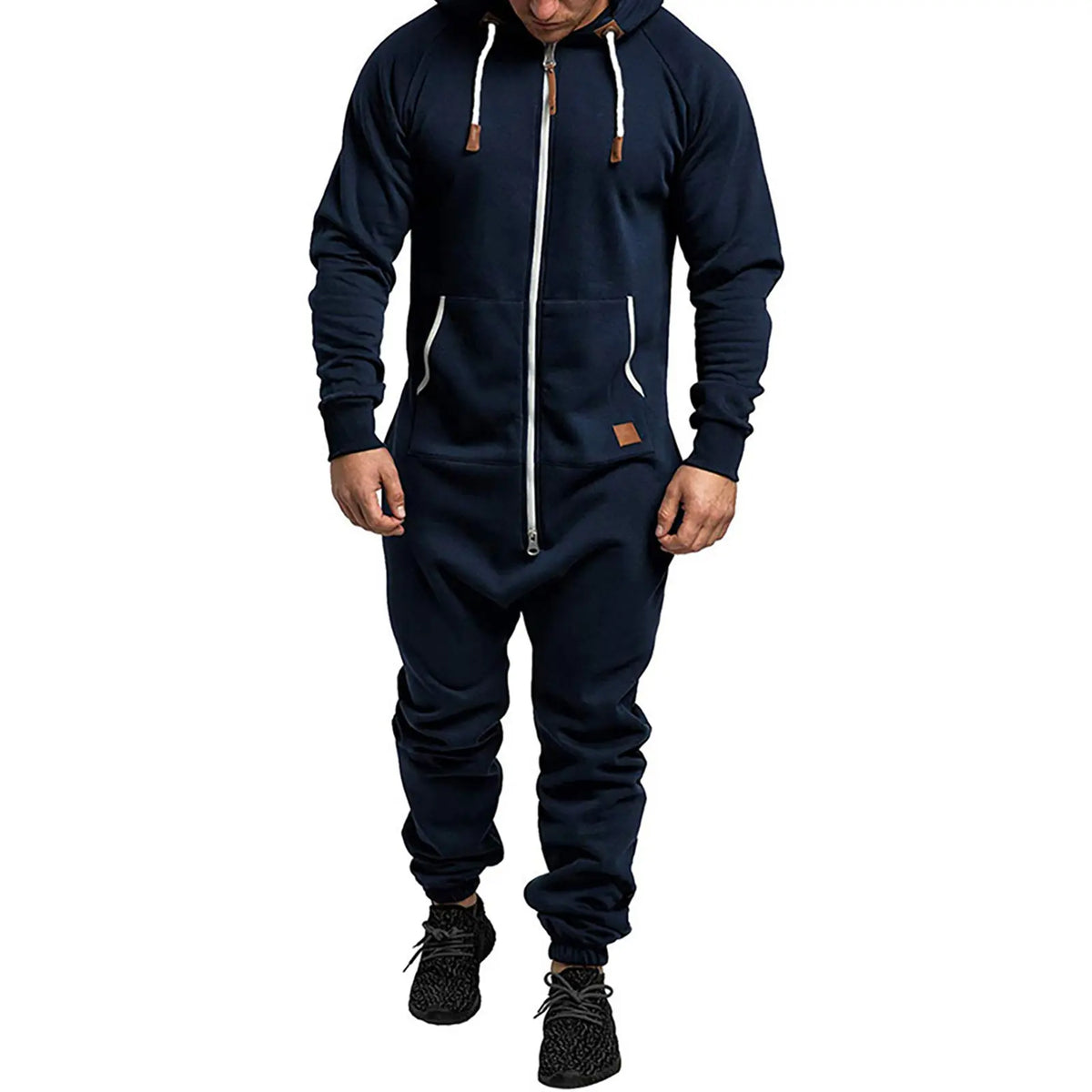 Men's Fleece-Lined Jumpsuit - Hooded Long Sleeve Full-Zip Overalls with Kangaroo Pockets| Winter Workwear, Thermal Coverall, Outdoor Work Suit, Heavy Duty Overalls, Cold Weather Gear