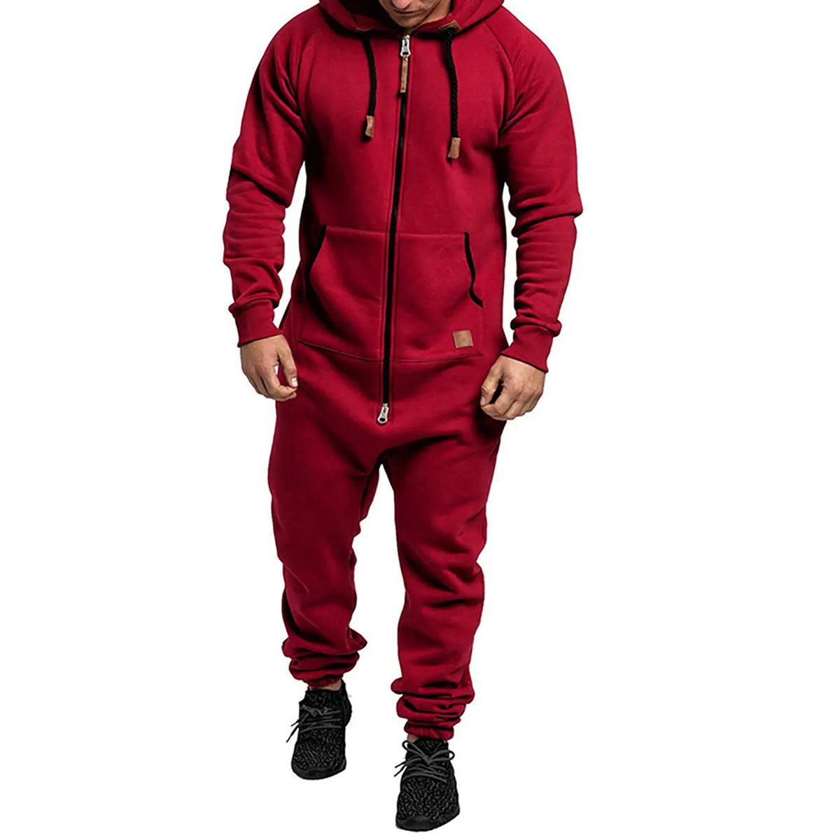 Men's Fleece-Lined Jumpsuit - Hooded Long Sleeve Full-Zip Overalls with Kangaroo Pockets| Winter Workwear, Thermal Coverall, Outdoor Work Suit, Heavy Duty Overalls, Cold Weather Gear