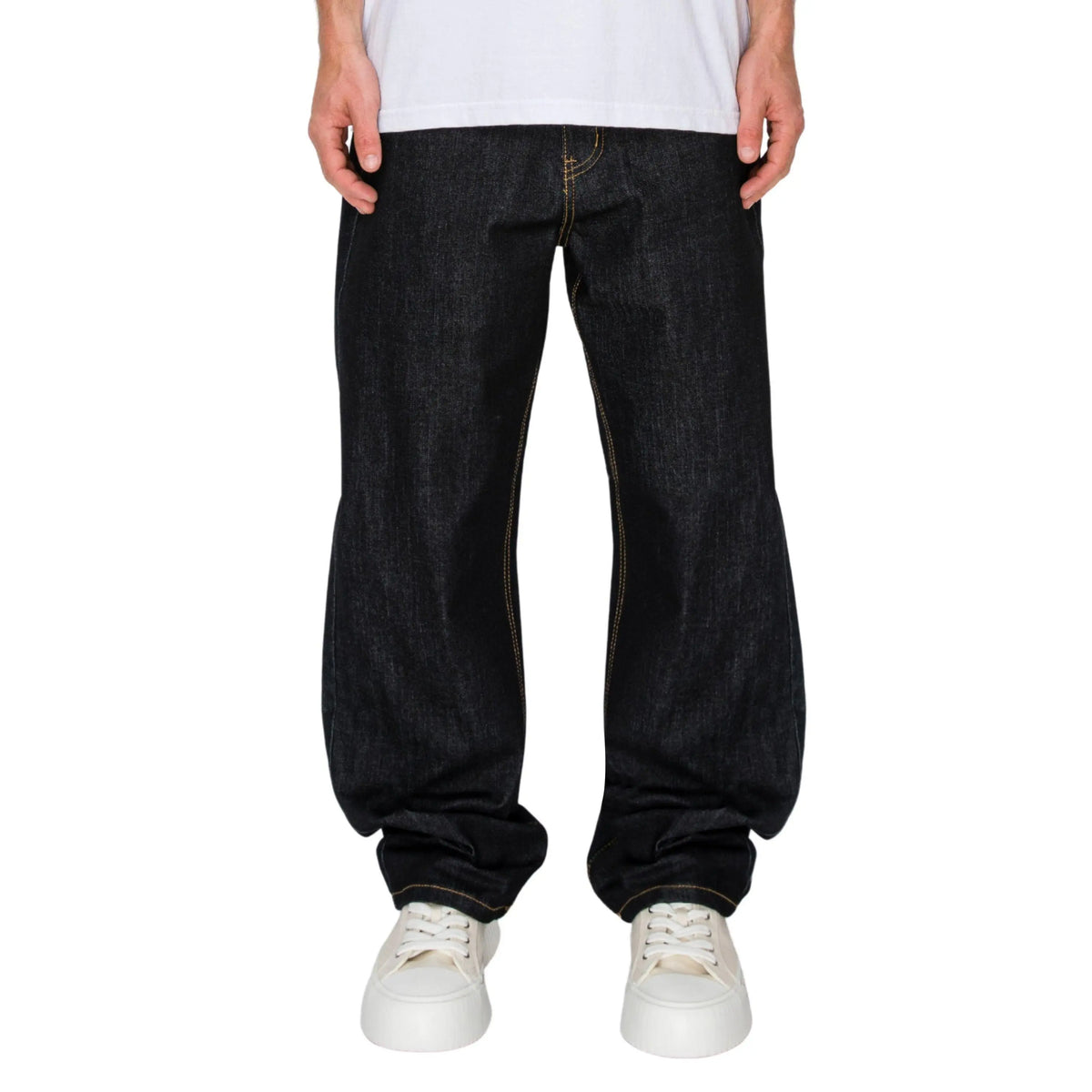 VICTORIOUS TERRA Men's Baggy Fit Raw Denim Jeans, 5-Pocket Streetwear Style in Breathable Stretch Cotton, Fabric, Soft, Stylish, Casual, Classic, Menswear, Hem