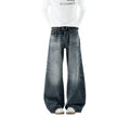 Men's Retro Chic H-Type Wide Leg Denim Jeans - Ombre Wash, Loose Fit, Side Pockets, No Skin-Tight Design, Casual American Streetwear Male Clothing Bottoms