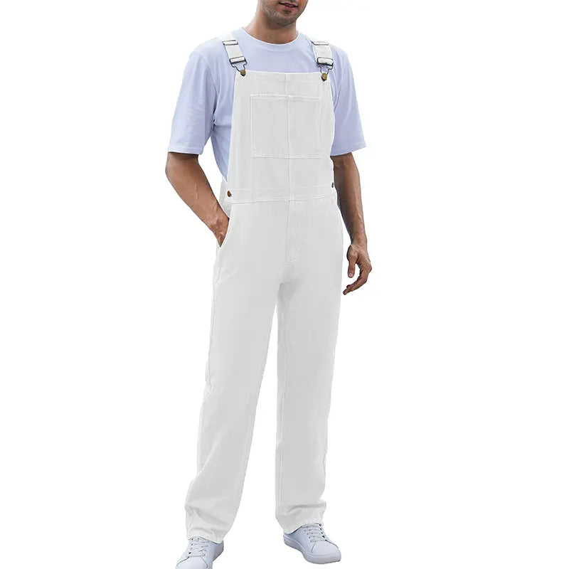YUANBANG Men's Basic Denim Overalls Adjustable Straps Jumpsuit Fall Winter Fashion Comfort Sleeveless Pocket Menswear Bibs Workwear Coveralls with Zipper Solid Color Strappy One-Piece Outfits
