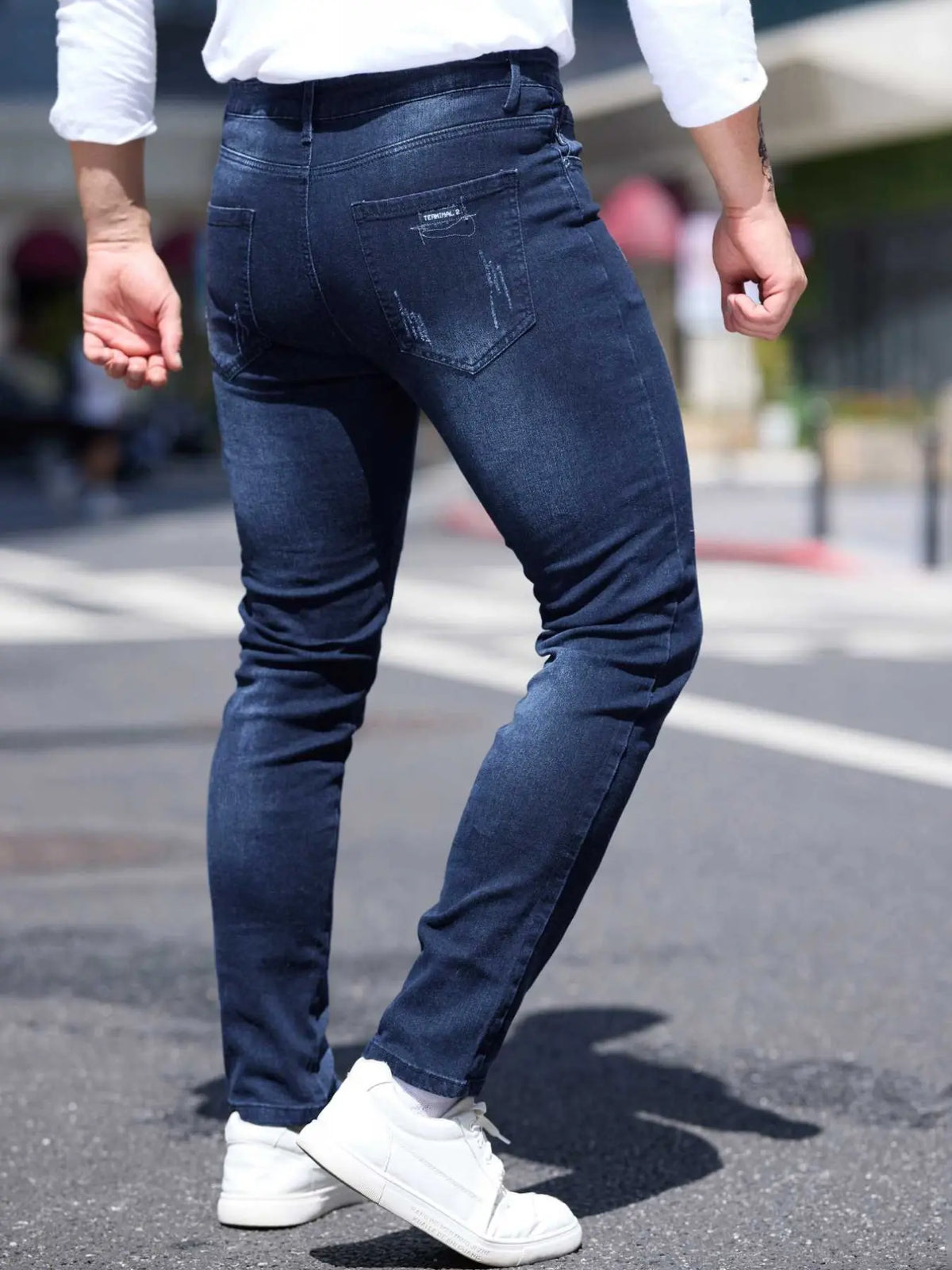 Men's Blue Casual Plain Denim Jeans Pockets, Slim Fit Straight Leg Korean Style Classic Streetwear, Elastic Casual Long Pants for All Seasons, 2026 Fashion Casual Jeans Menswear