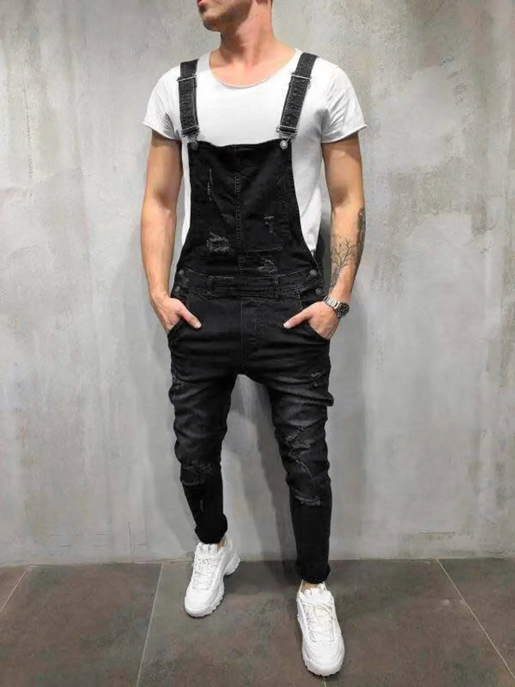Men's Vintage Aesthetic Classic Denim Overalls with Pockets, Fitted Blue Jumpsuit, Casual Versatile Distressed Design, Perfect for Urban Style, Parties, Streetwear, Menswear Natural, Denim Bib Coveralls