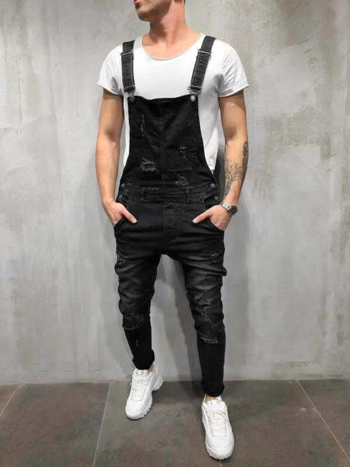 Men's Vintage Aesthetic Classic Denim Overalls with Pockets, Fitted Blue Jumpsuit, Casual Versatile Distressed Design, Perfect for Urban Style, Parties, Streetwear, Menswear Natural, Denim Bib Coveralls