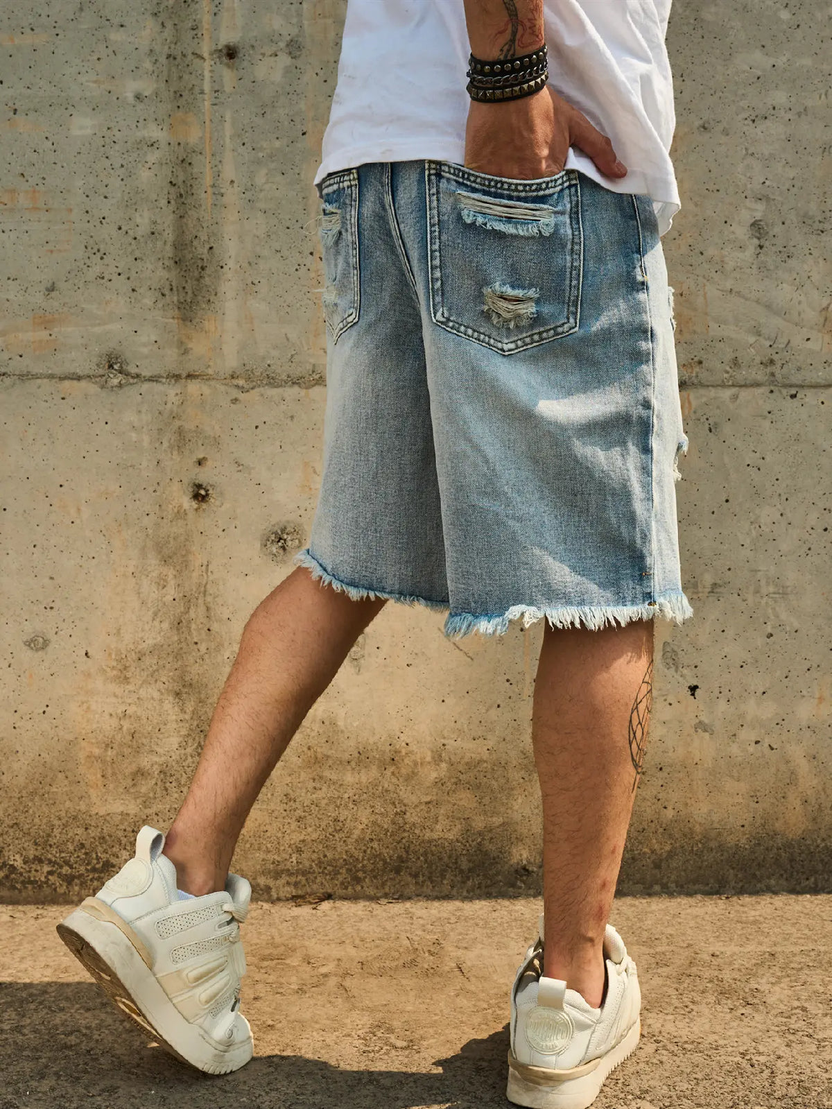New Men’s Vintage Distressed Ripped Baggy Denim Shorts Streetwear Male Stylish Blue Holes Loose Straight Denim Five-point Pants Menswear Deals For You Days