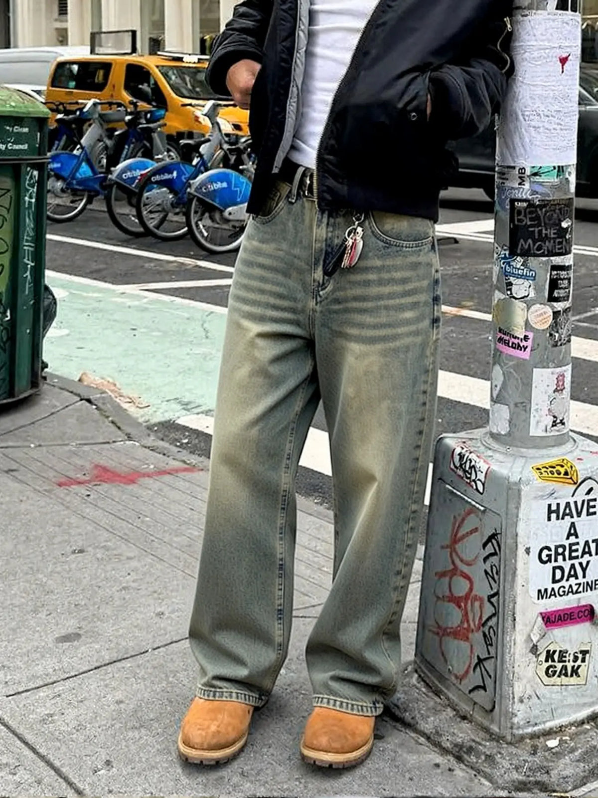 Men's Vintage Washed Classic Loose Fit Denim Jeans, Pocket, Urban Street Style Streetwear, Loose Street Fashion, Casual Daily Wear, Natural Waist, Zipper Fly, All Seasons, Loose Jeans Trousers, Pants, Plain Jeans Pants