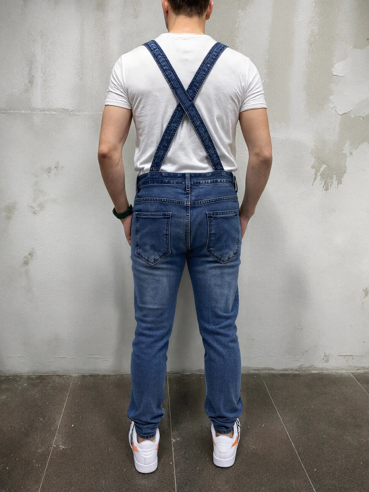 Men's Vintage Aesthetic Classic Denim Overalls with Pockets, Fitted Blue Jumpsuit, Casual Versatile Distressed Design, Perfect for Urban Style, Parties, Streetwear, Menswear Natural, Denim Bib Coveralls