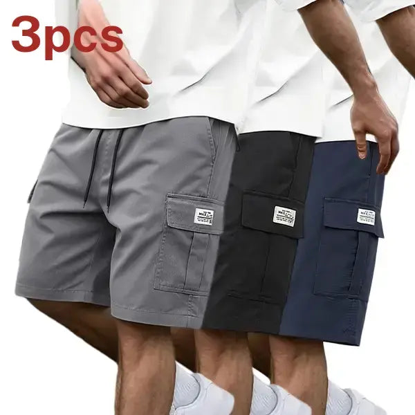 Men's Plus Size 3-Piece Plain Shorts Set - Earth Yellow, Black, Gray, Blue, Knee Length, Polyester, Slanted Pockets, Menswear, Sportswear, Activewear, Athletic, Versatile Casual Summer Outing & Travel Wear