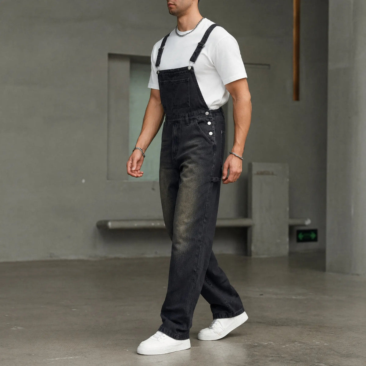 Men's Mud Washed Baggy Overalls - Vintage Wide Leg Whiskered Retro Streetwear, Chunky Drape Loose Fit Skater Jumpsuit with Tee Compatibility, Golden Vibe American Mens Pants