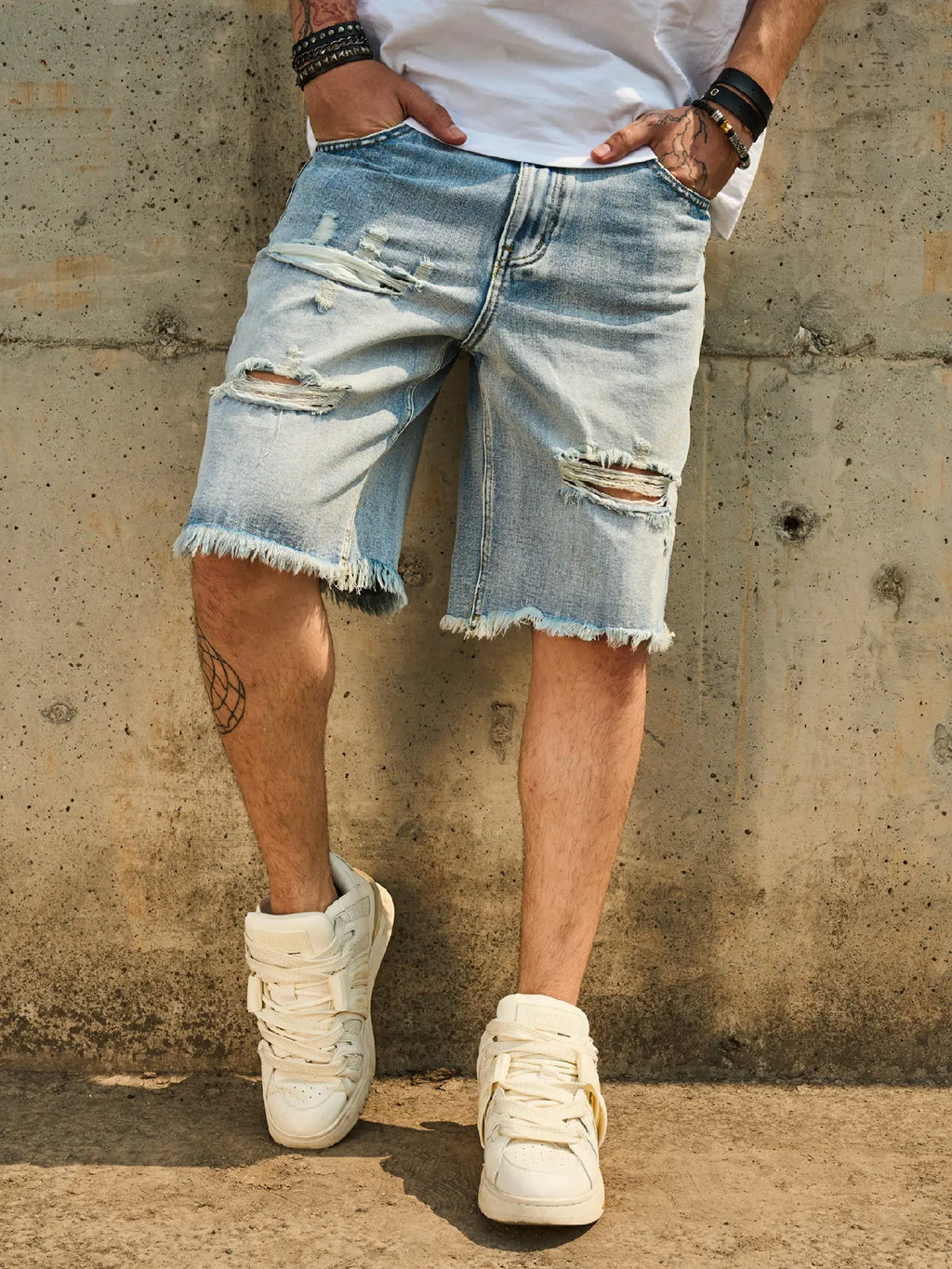 New Men’s Vintage Distressed Ripped Baggy Denim Shorts Streetwear Male Stylish Blue Holes Loose Straight Denim Five-point Pants Menswear Deals For You Days