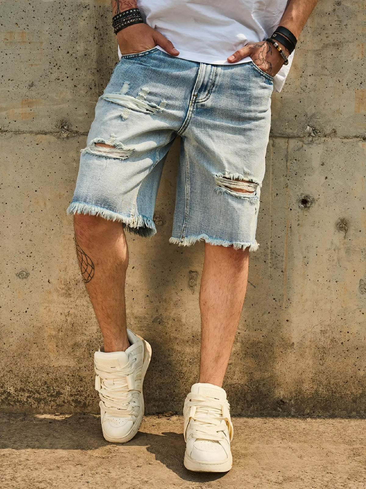 New Men’s Vintage Distressed Ripped Baggy Denim Shorts Streetwear Male Stylish Blue Holes Loose Straight Denim Five-point Pants Menswear Deals For You Days