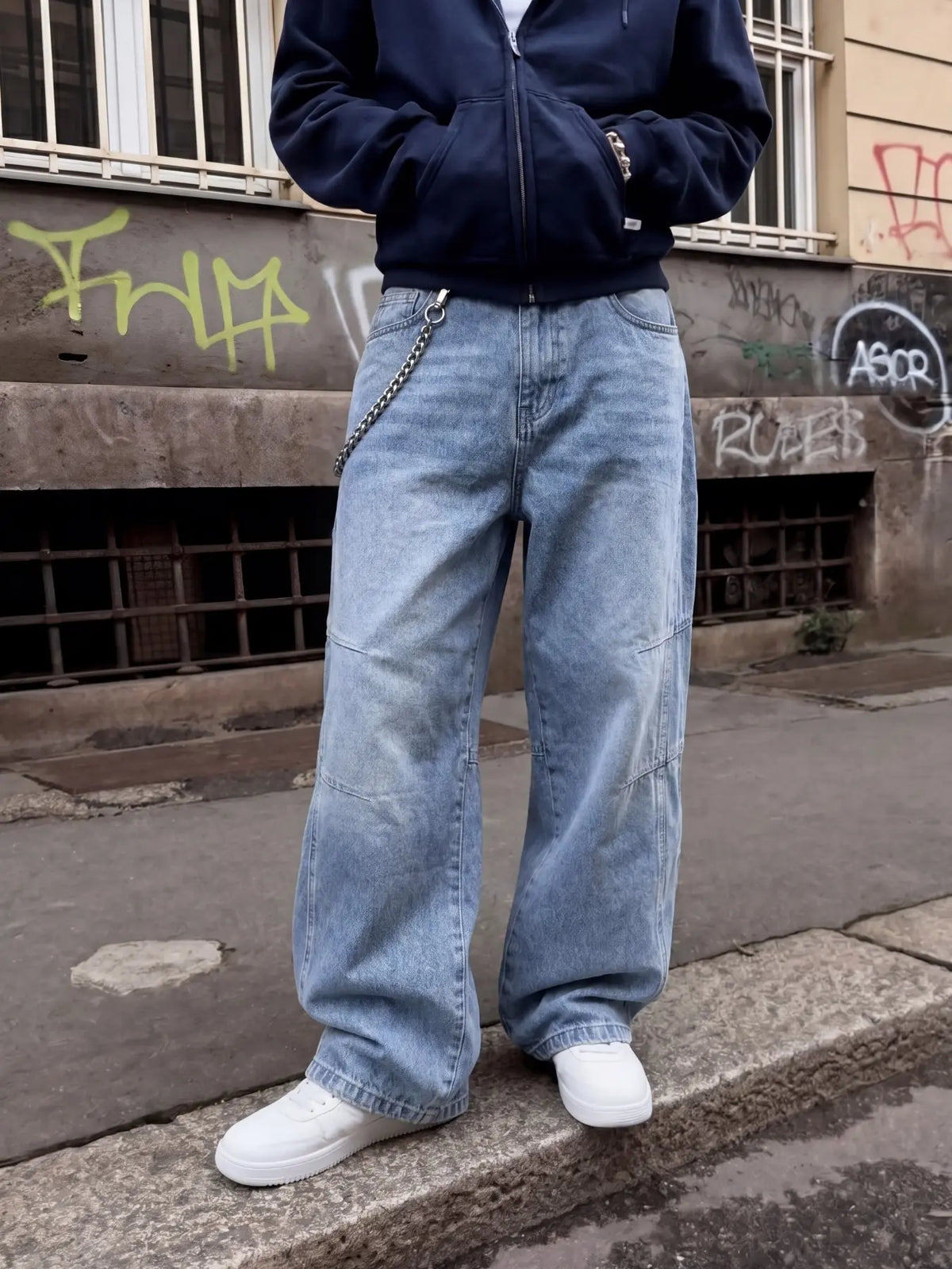 Men's Loose Fit Wide Leg Denim Jeans, Pants, Vintage Washed Button Fly, Natural Waist, Casual All-Season Streetwear, Suitable for Daily Wear