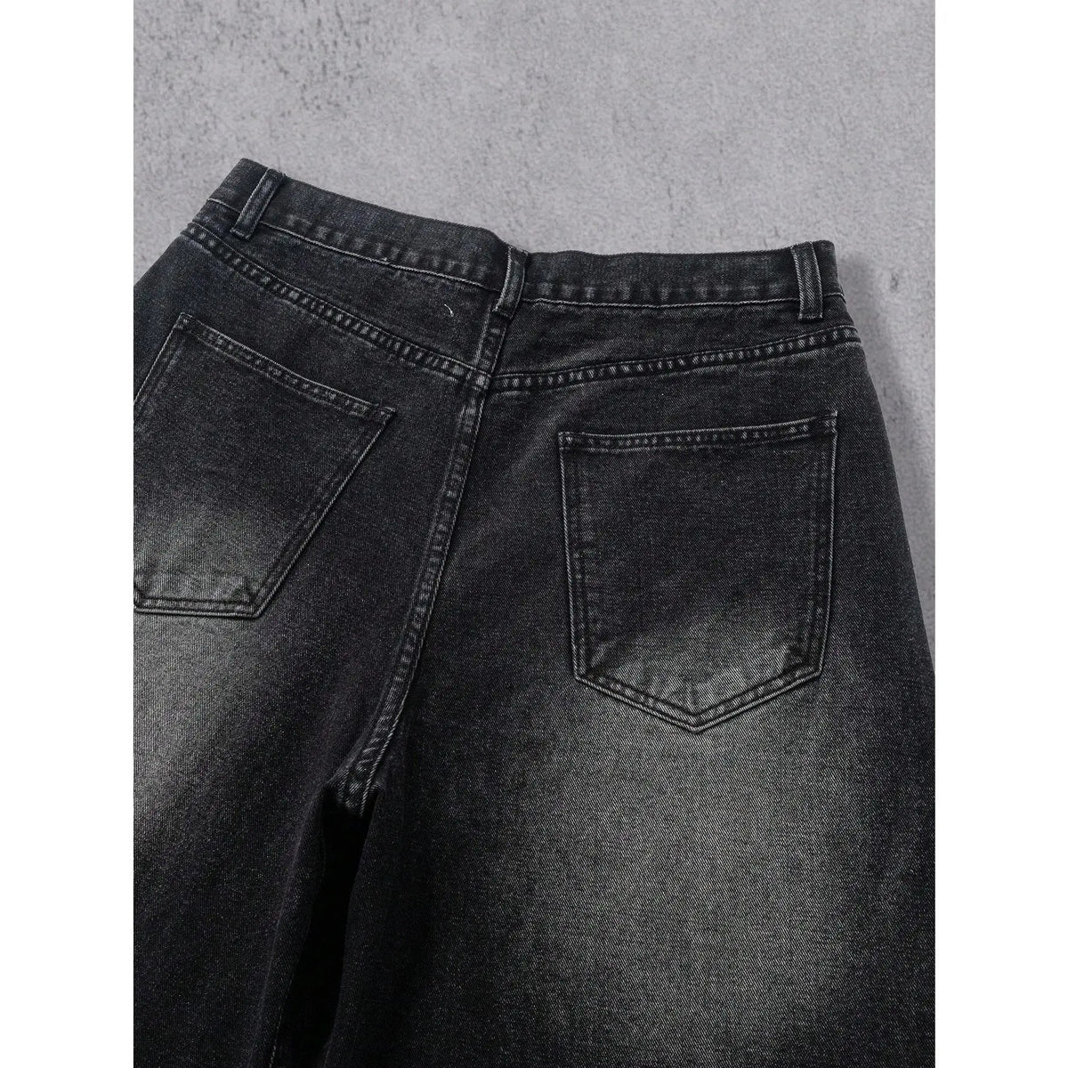 Men's Y2K Distressed Flame Baggy Jeans - Menswear Retro Casual Swag Clothes Products, Vintage Washed Black Denim, Frayed Patchwork, Streetwear Wide Leg Pants for Concert, Festival