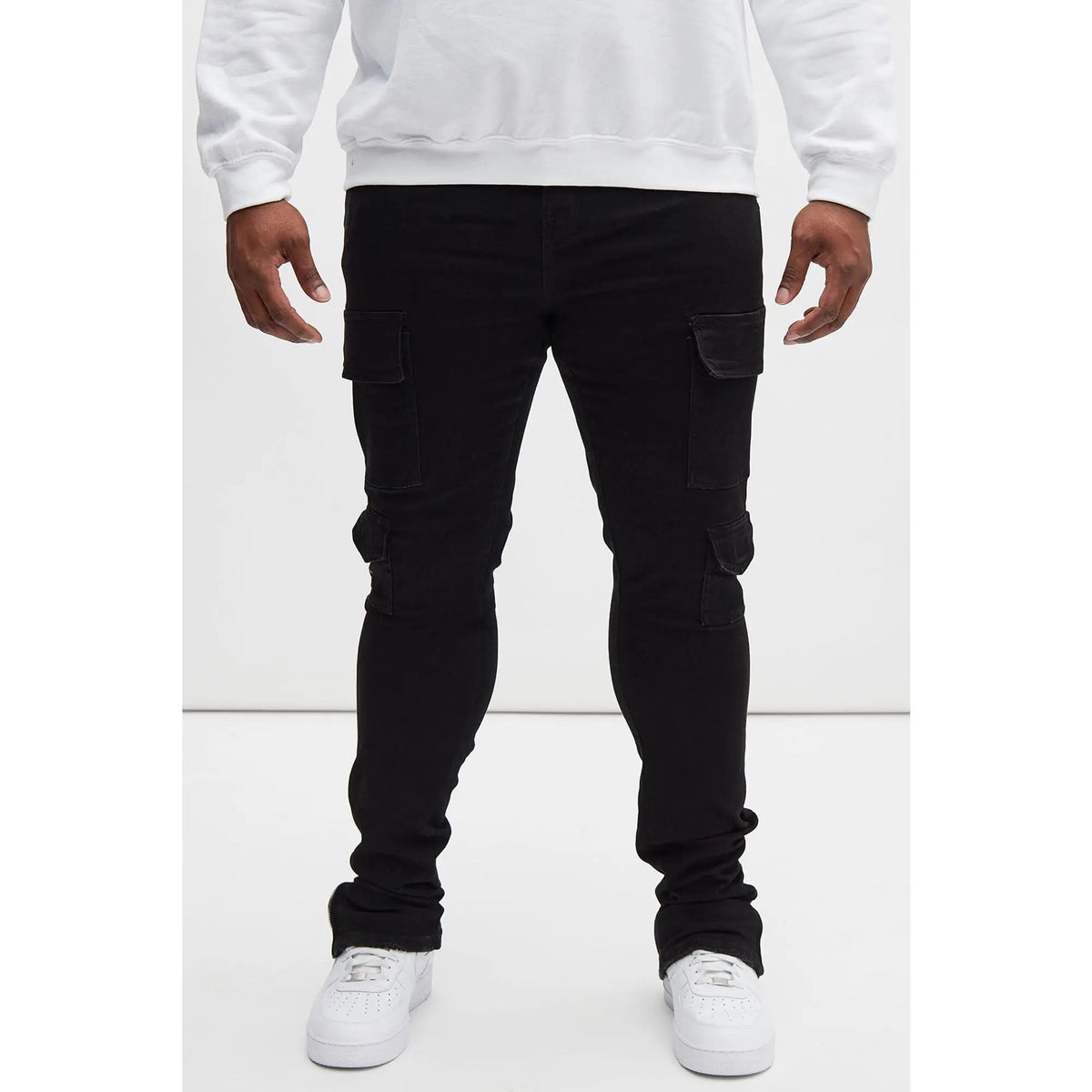Convertible Stacked Skinny Flare Jeans - Black