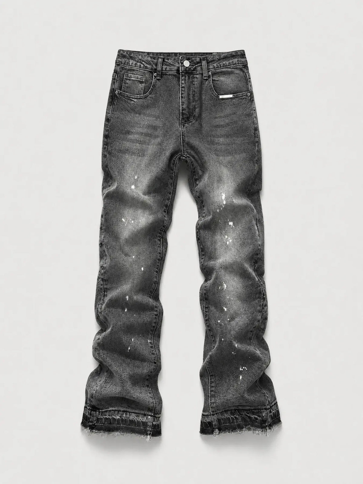 Men's Micro Flare Jeans, Loose-Fitting Button Fly Denim Pocket, Solid Color Y2K Streetwear Style, All-Season Wear, Washed Fabric, Patchwork Design, Hip Hop Jeans