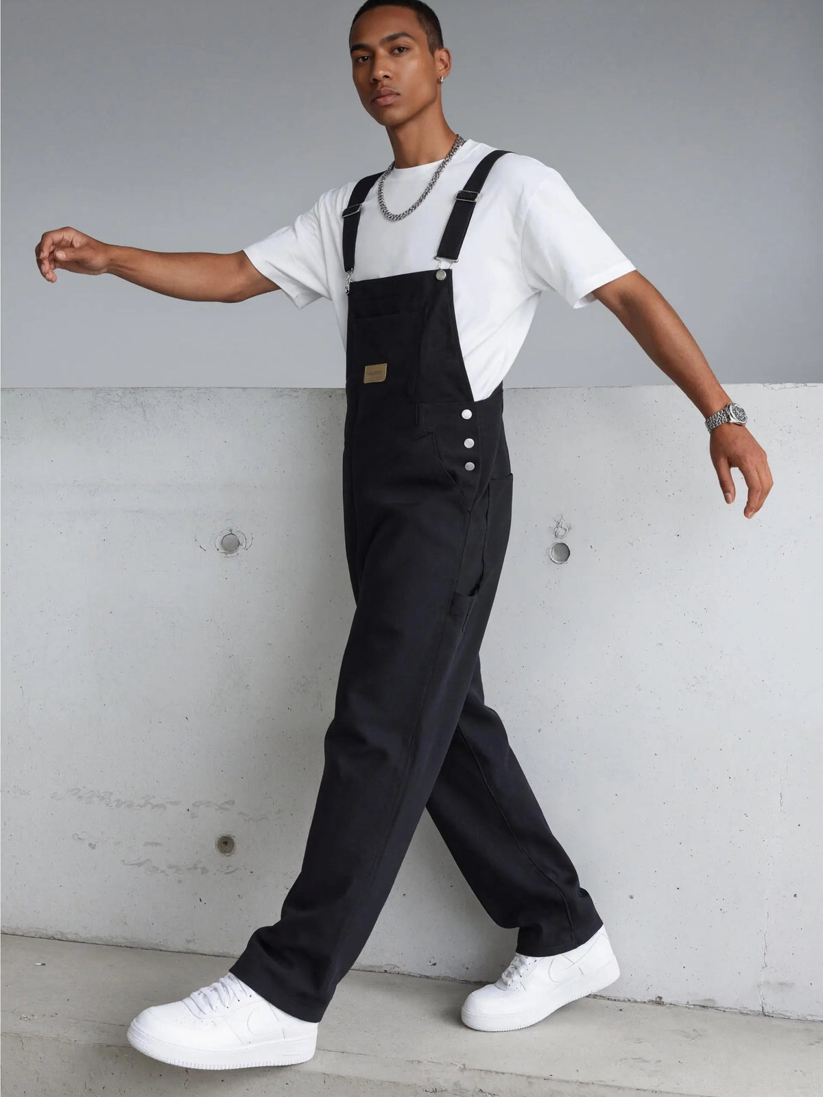 Men's Black Denim Overalls,Black Wide Leg Cargo Dungarees,Y2K Streetwear Classic Workwear Bib Overalls,Summer Casual Clean Fit Jumpsuit