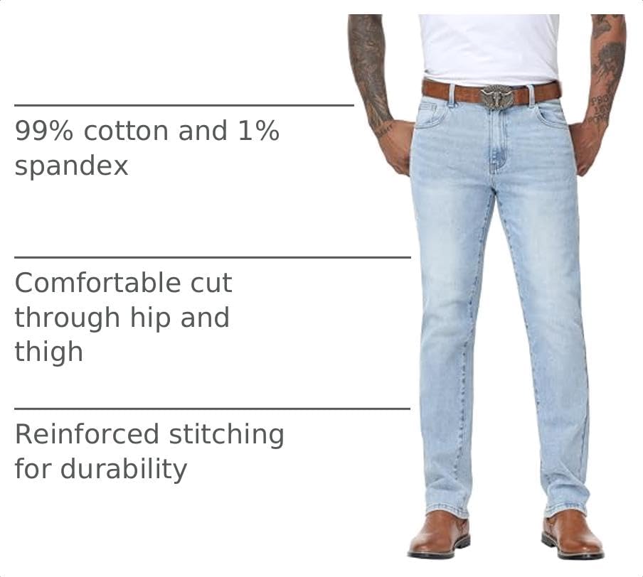 MZNBURAM Men's Stretch Regular Fit Straight-Leg Jeans - Cowboy Cotton Fashion Comfort Flex Waist Denim Pants