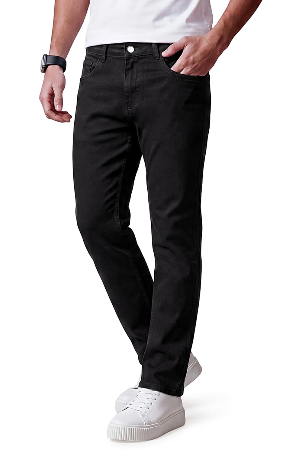 Heyfanee Mens Straight Fit Jeans Stretch Denim Pants for Men