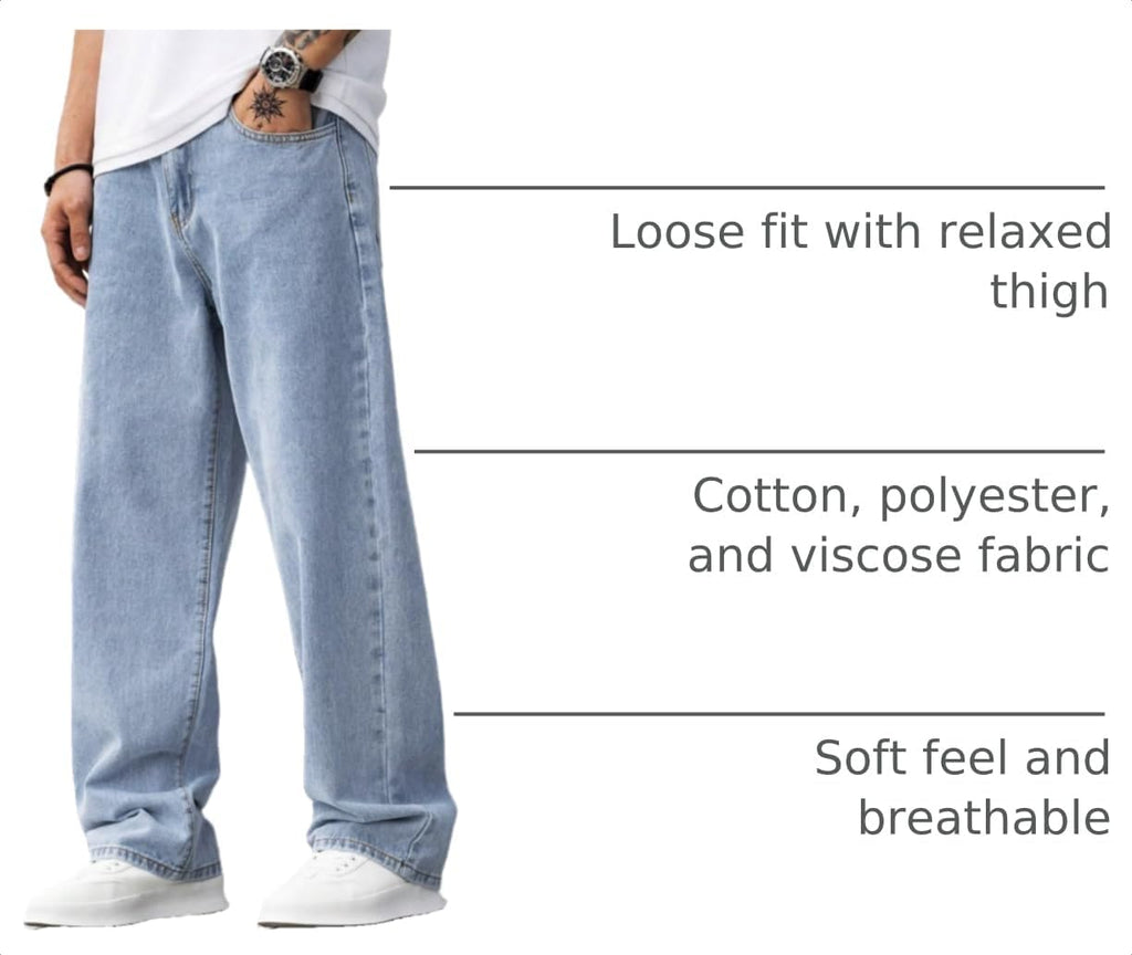 Baggy Jeans for Men Y2K Streetwear Vintage Wide Leg Loose Fit Denim Pants Hip Hop Skater Carpenter Jeans
