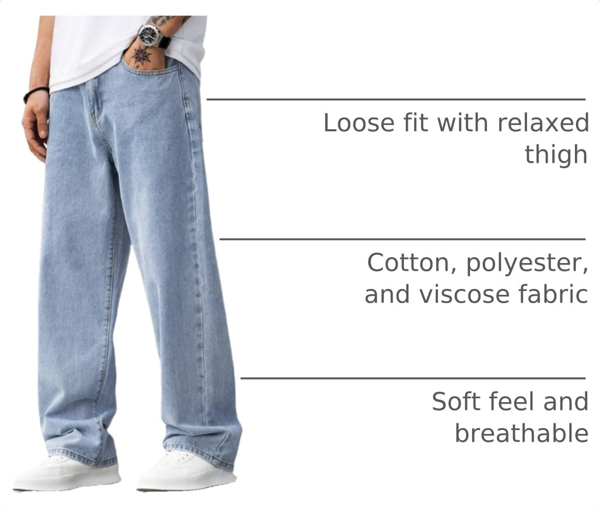 Baggy Jeans for Men Y2K Streetwear Vintage Wide Leg Loose Fit Denim Pants Hip Hop Skater Carpenter Jeans
