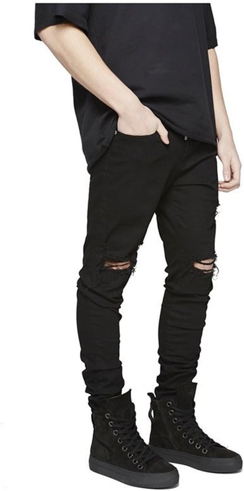 LONGBIDA Men's Slim Fit Ripped Stretch Skinny Jeans Distressed Denim Pants