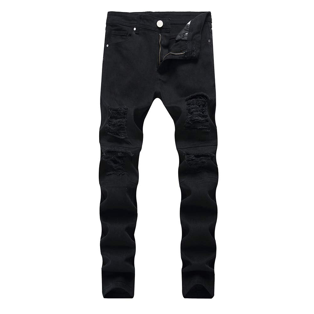 LONGBIDA Men's Slim Fit Ripped Stretch Skinny Jeans Distressed Denim Pants