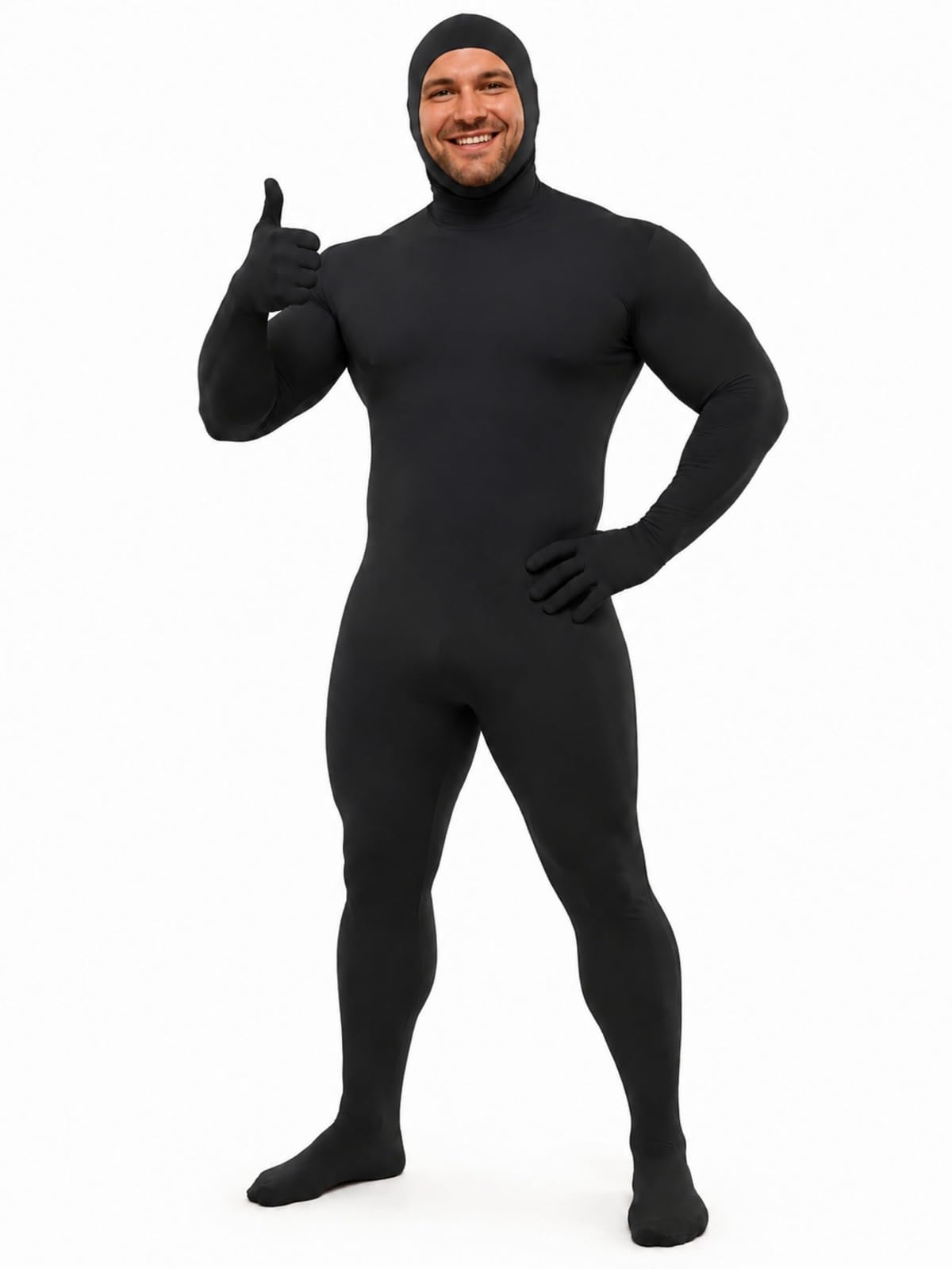 Unisex Adult Orange Bodysuit Halloween Costume with Mustache and Eyebrows