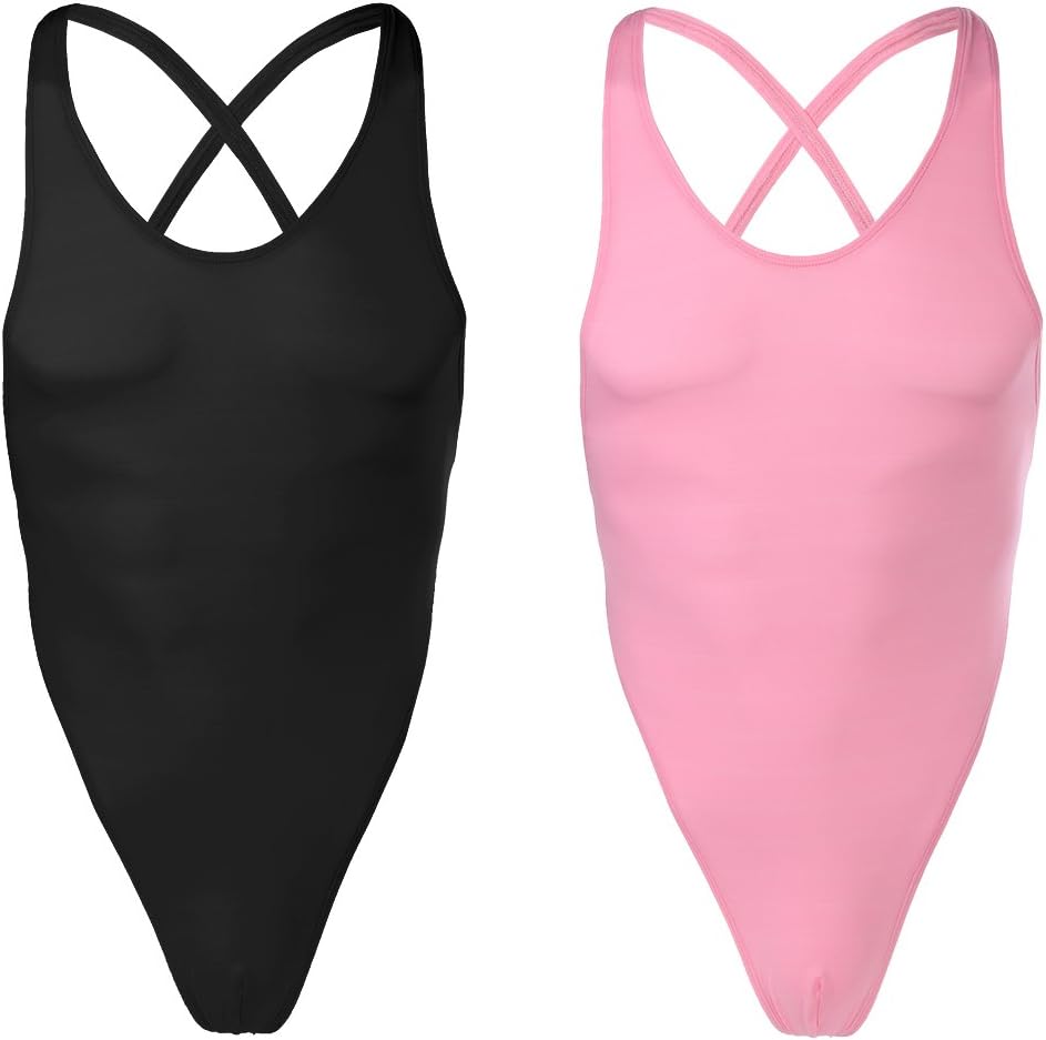 IWEMEK Men's One-piece High Cut G String Underwear Wrestling Singlet Leotard Bodysuit Thongs