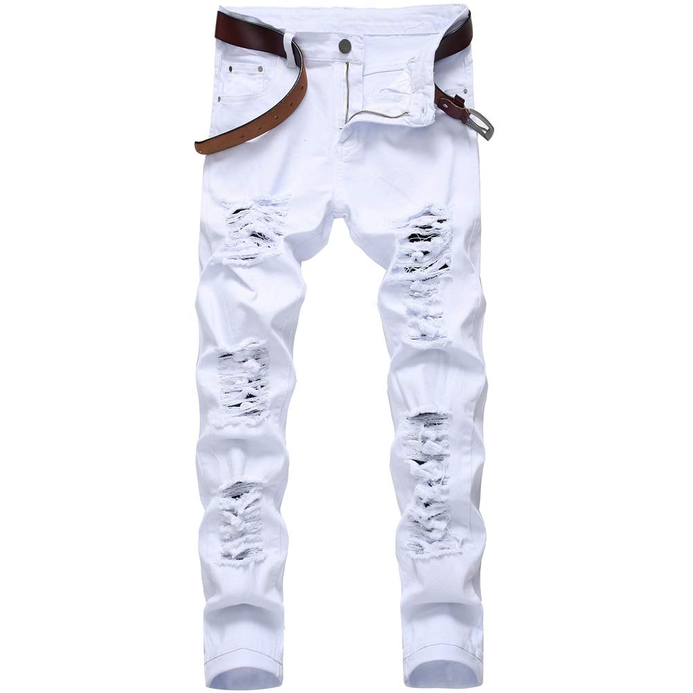 LZLER Mens Ripped Jeans,Distressed Destroyed Slim Fit Straight Leg Denim Pant with Holes