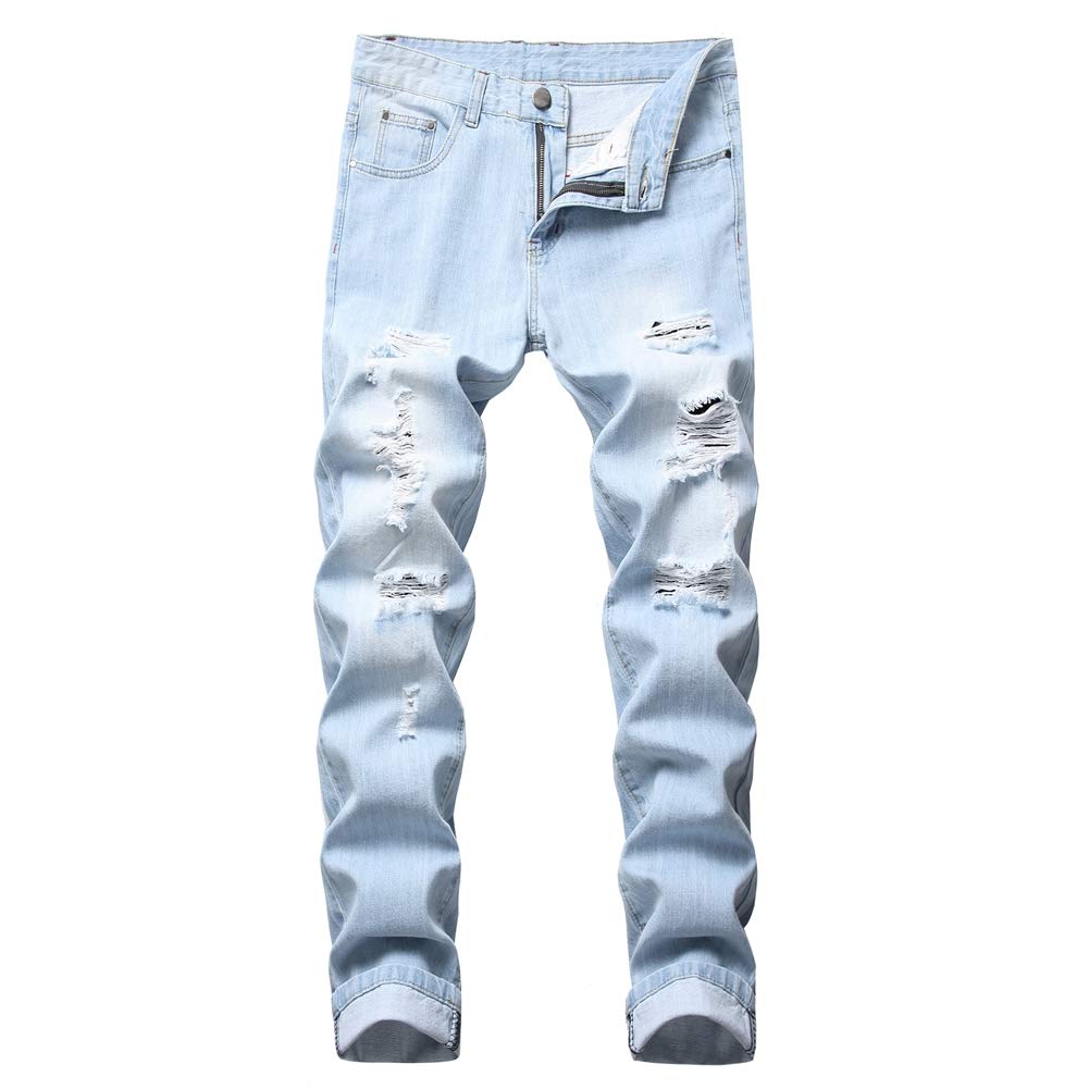 LZLER Mens Ripped Jeans,Distressed Destroyed Slim Fit Straight Leg Denim Pant with Holes