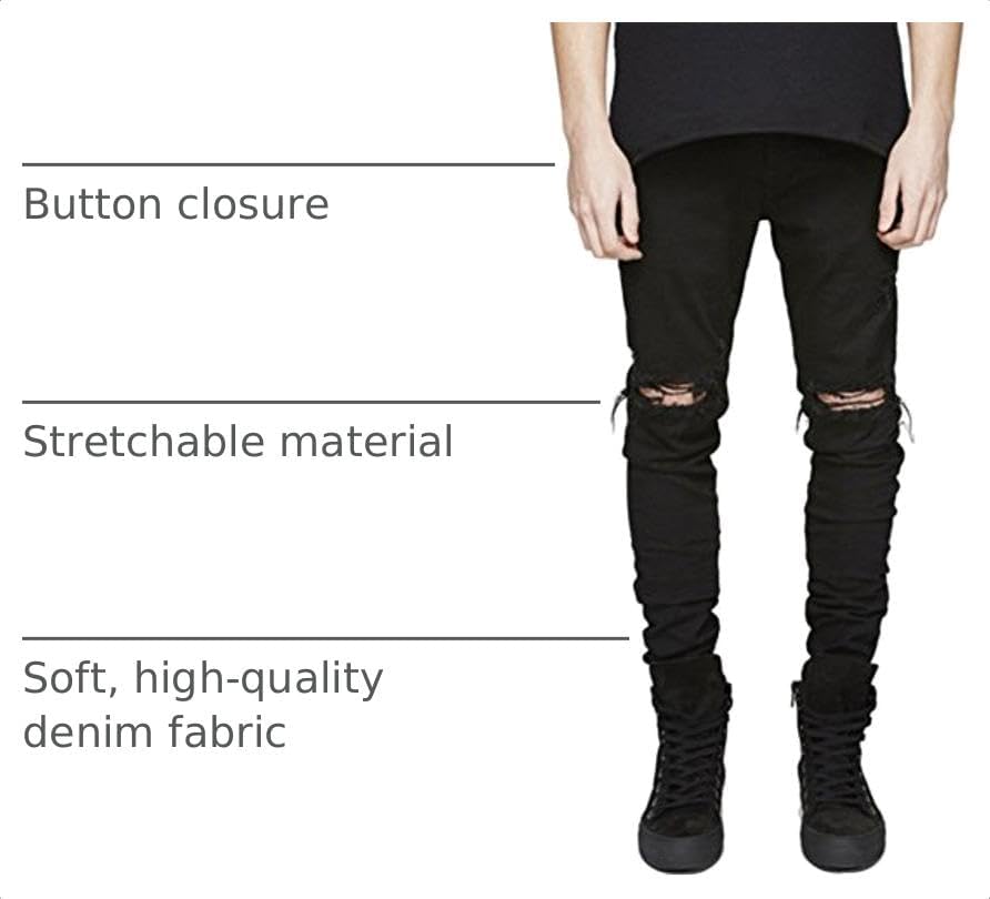 LONGBIDA Men's Slim Fit Ripped Stretch Skinny Jeans Distressed Denim Pants