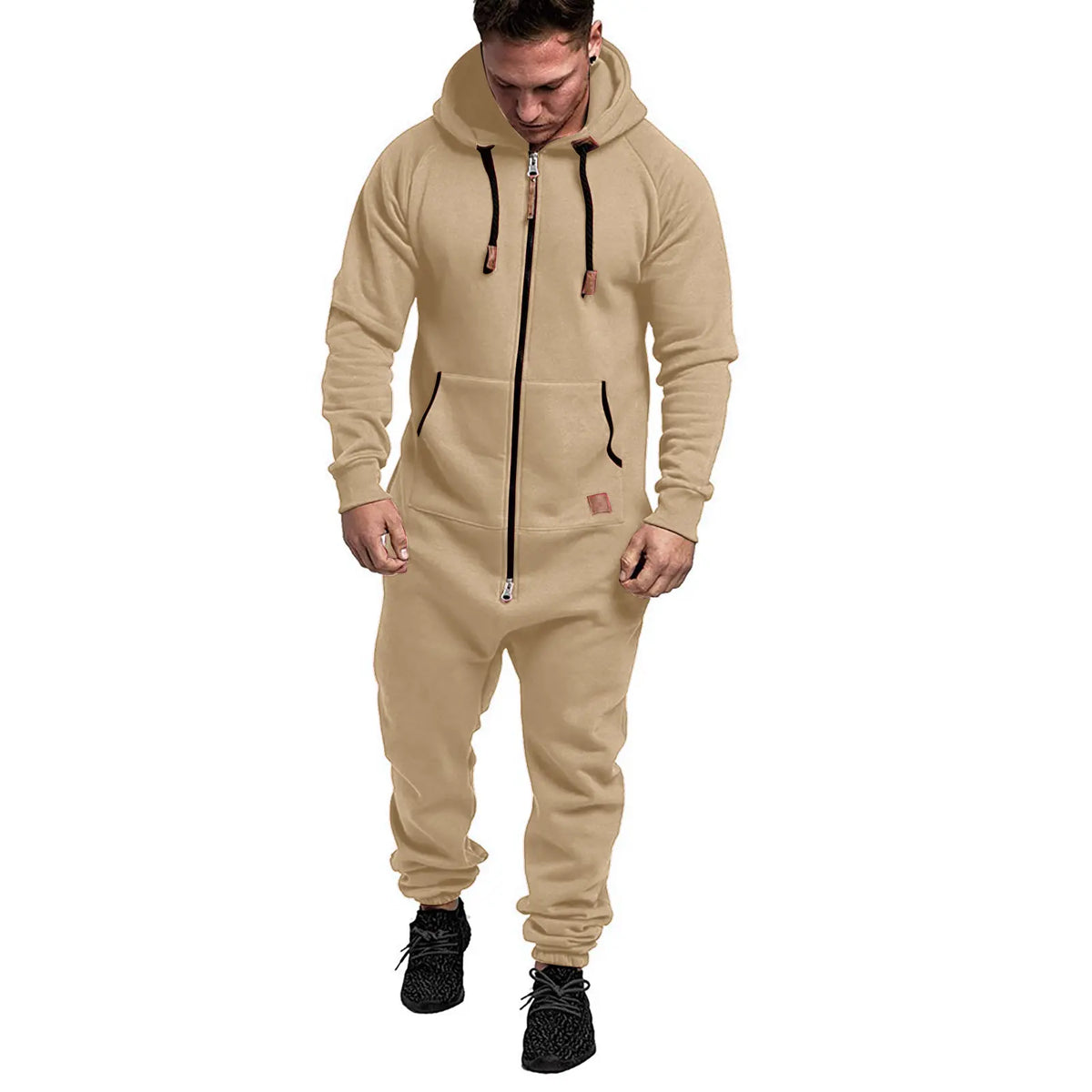 Set of 1 - Men's Hooded Fleece Lined Jumpsuit, Long Sleeve Full Zip Jumpsuit with Kangaroo BagGift