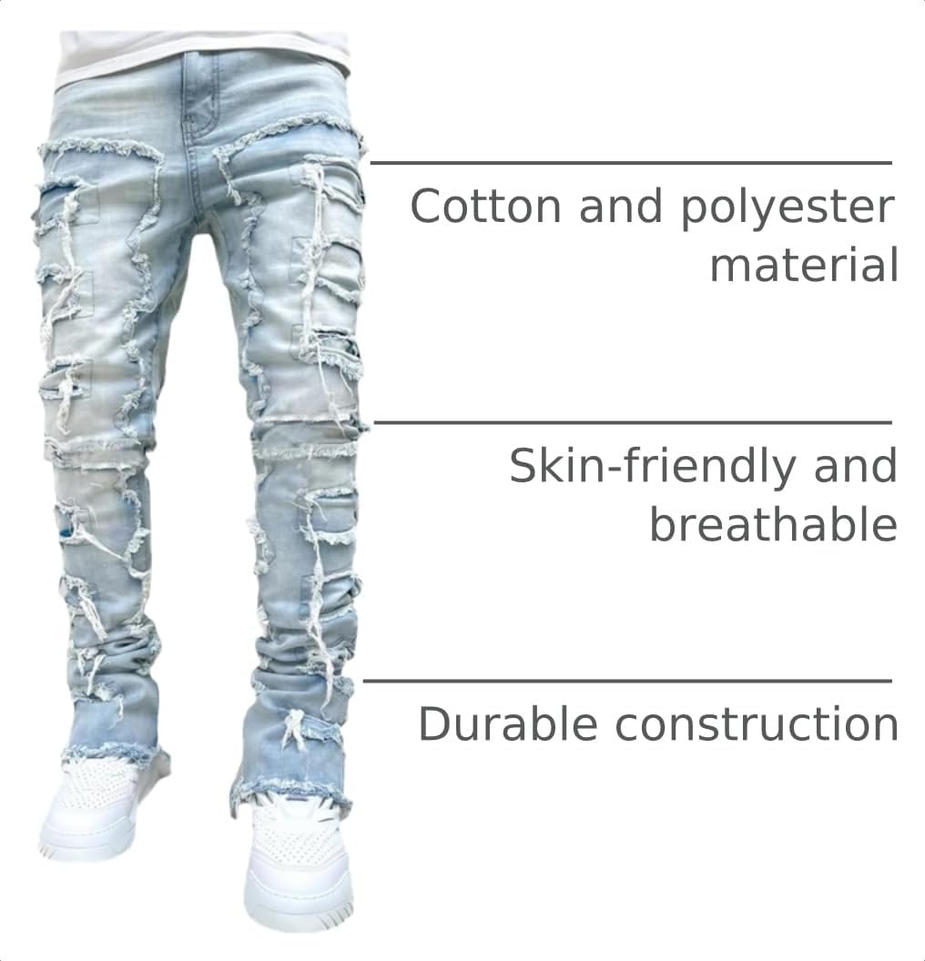 YEOU Men's Stacked Skinny Jeans - Y2K Harajuku Style Ripped Denim Pants with High Waist