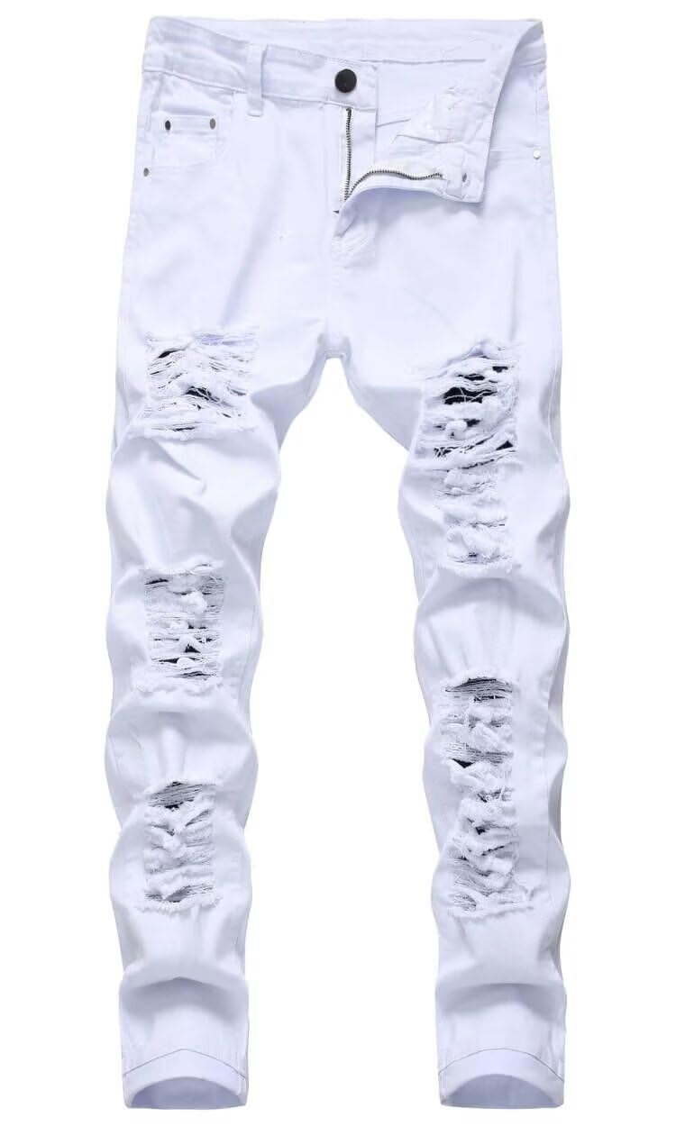 Men's Ripped Skinny Slim Fit Stretch Distressed Destroyed Jeans Denim Pants