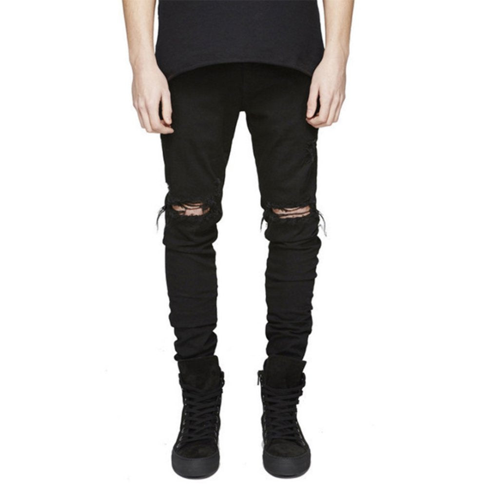 LONGBIDA Men's Slim Fit Ripped Stretch Skinny Jeans Distressed Denim Pants