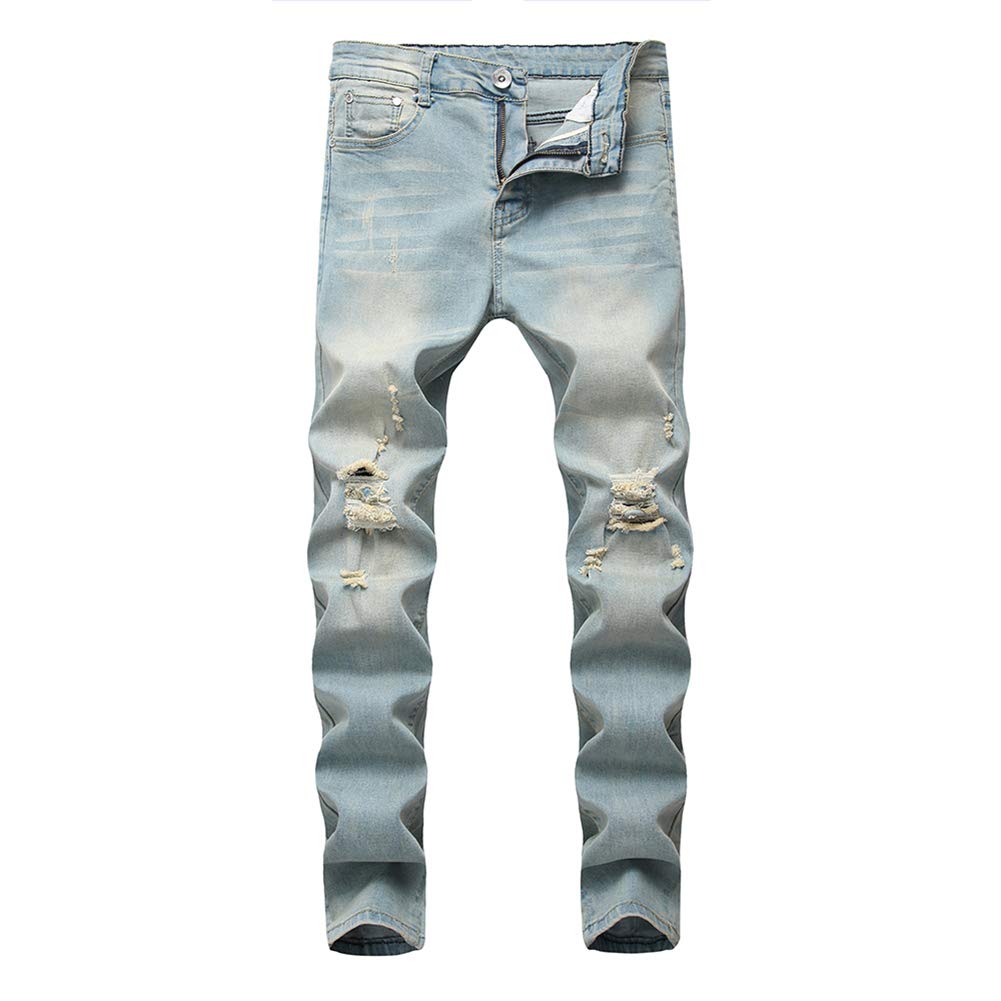 LONGBIDA Men's Slim Fit Ripped Stretch Skinny Jeans Distressed Denim Pants