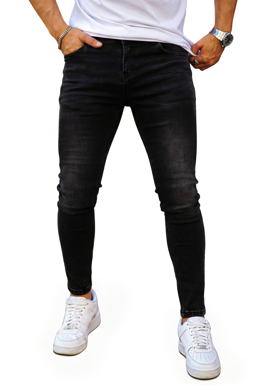 GINGTTO Skinny Jeans Men Stretch Tapered Leg Slim Fit 28/30//32 in