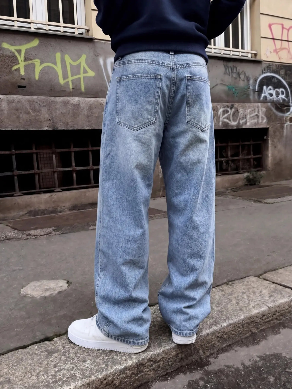 Men's Loose Fit Wide Leg Denim Jeans, Pants, Vintage Washed Button Fly, Natural Waist, Casual All-Season Streetwear, Suitable for Daily Wear