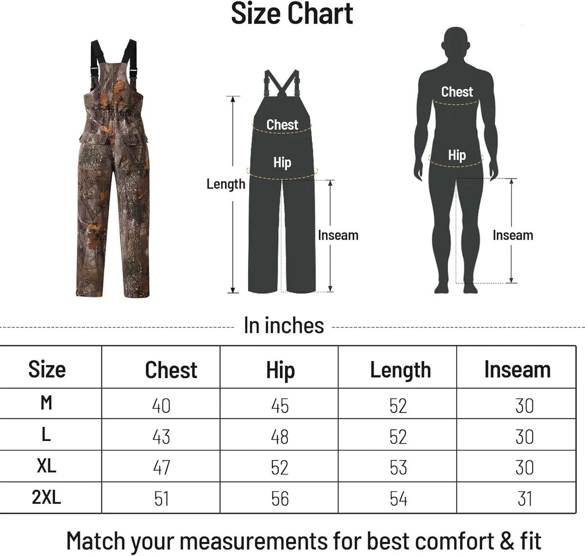 NEW VIEW Men's Camouflage Sleeveless Thermal Insulated Hunting Bibs - Adjustable Strap Elastic Overalls, Fleece Lined, Water-Resistant, Silent, Functional Zippers, Pockets, Ankle Length, All Seasons Outdoors Winter Sports Wear