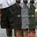 Men's 3-Pack Oversize Woven Cargo Shorts - Solid Color, Multi-Pocket Design, Adjustable Drawstring, Casual Fit, Dry Clean Compatible, Available in XL Size