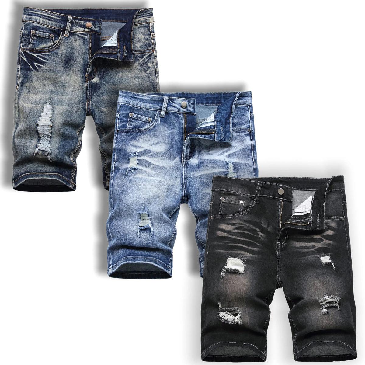 JUNBAOSS Men's MultiPack Slim Fit Stretch Denim ShortsRipped Skinny Jean Shorts for Men, Distressed FashionStraight Comfort Flex Waist Short Denim Jean, MenswearClassic Street Style Cotton Fabric Jean Natural HipsterPersonalized Stylish Jeans with Pockets