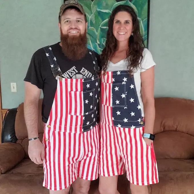 YUANBANG Men's Patriotic Denim Overalls - Fashion Casual, Casual Chic, Breathable Fabric, American Flag Design, Zipper Closure Bibs, Overalls Shorts Jumpsuit, 4th of July Menswear, Fashion Casual Overalls, Patriotic Jumpsuit