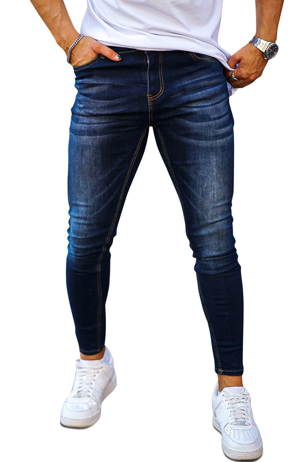 GINGTTO Skinny Jeans Men Stretch Tapered Leg Slim Fit 28/30//32 in