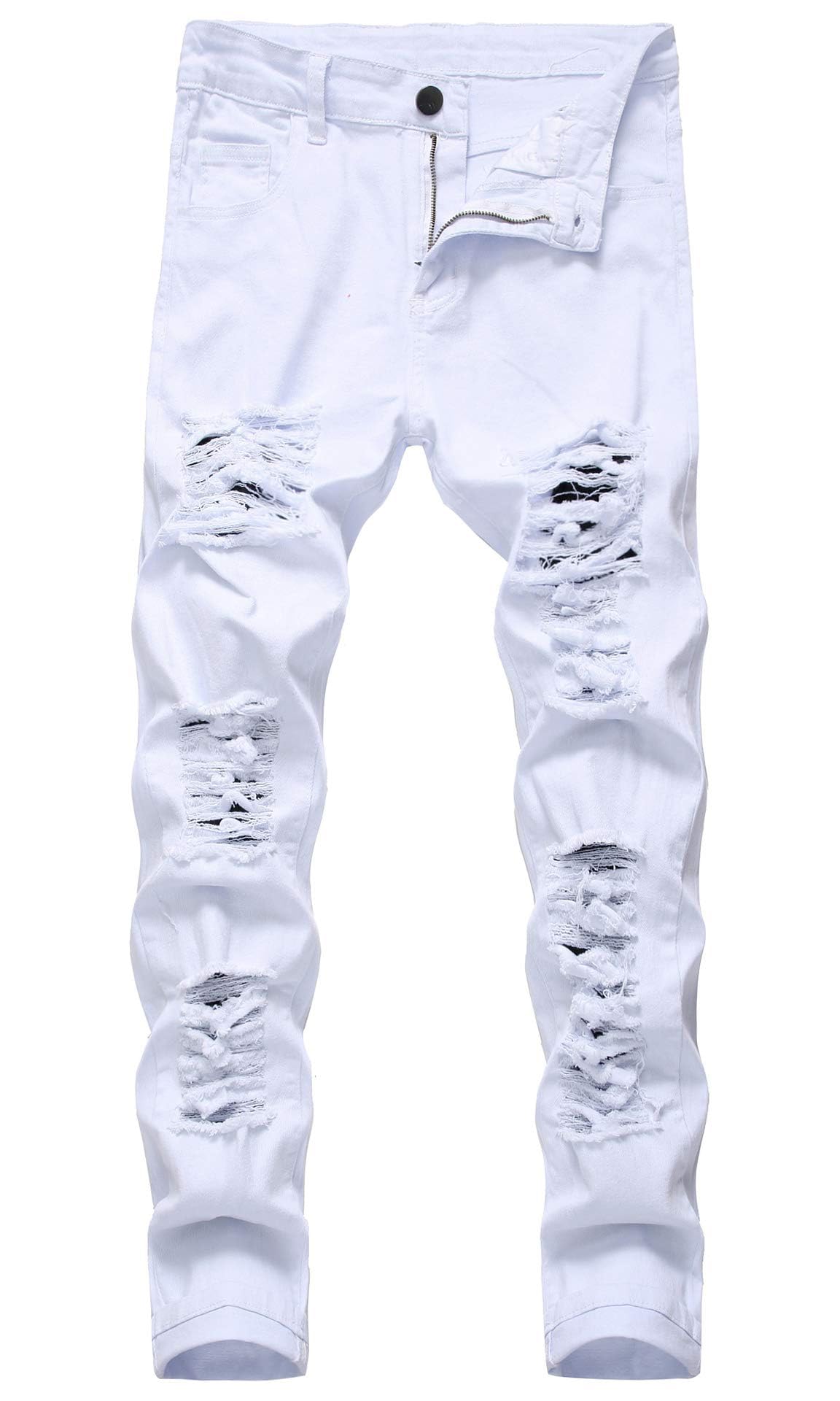 Men's Jeans Slim Fit Stretch Skinny Ripped Jeans for Men Stacked Distressed Straight Pants