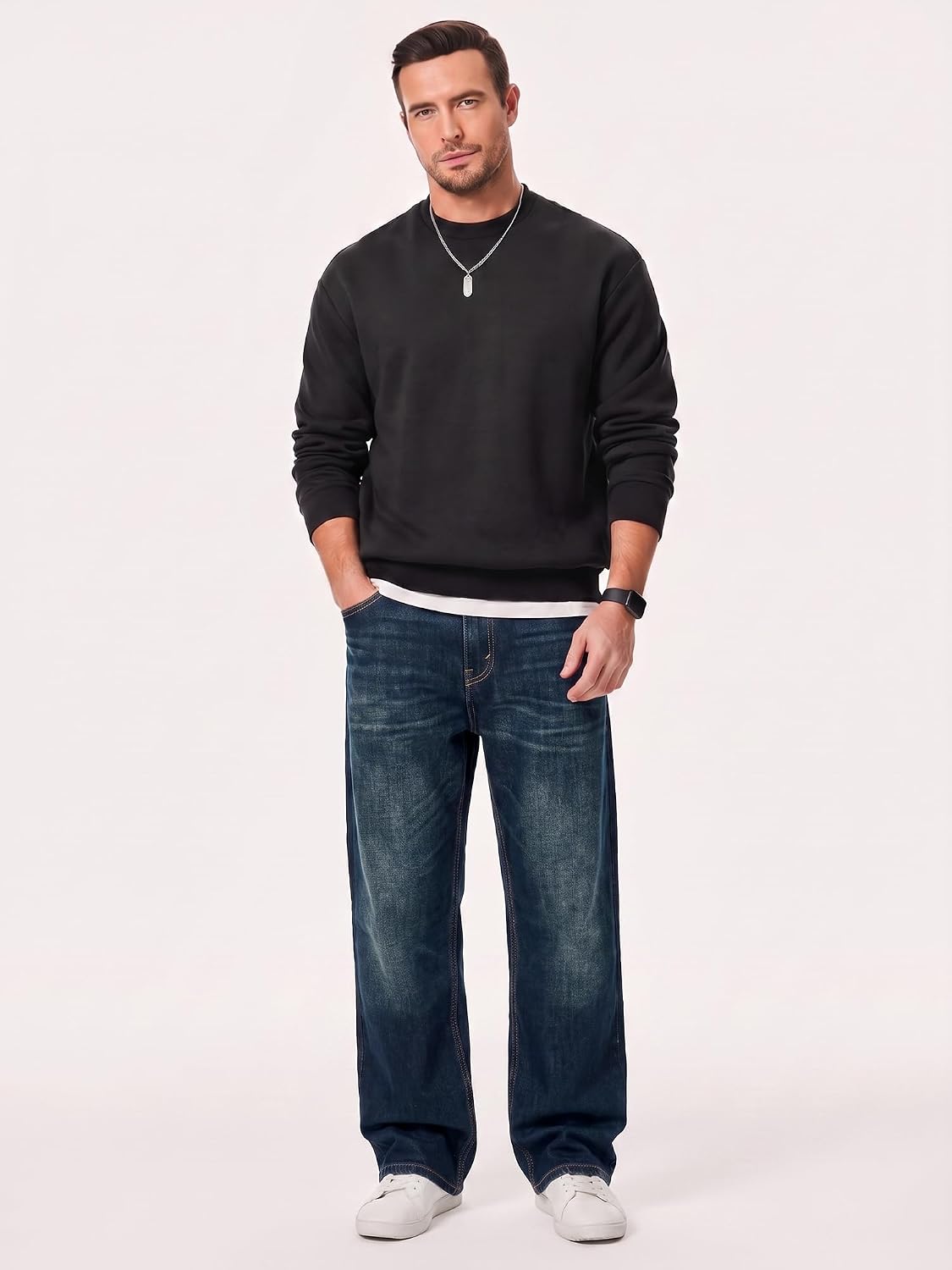 JMIERR Men's Baggy Denim Pants Stretch Wide Leg Jeans