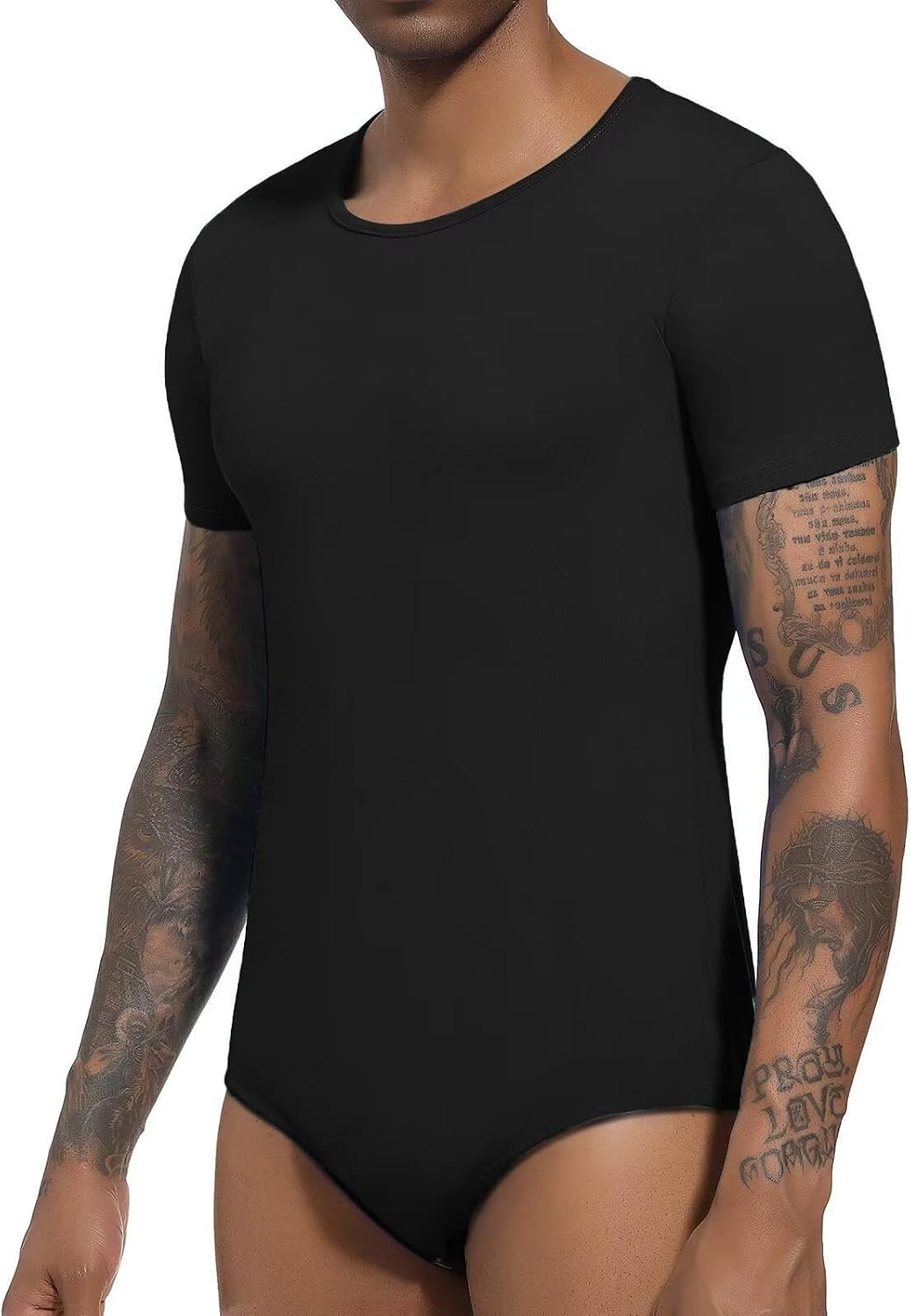 Landofgenie Mens Short Sleeve Onesie Solid Basic Bodysuit Pajama