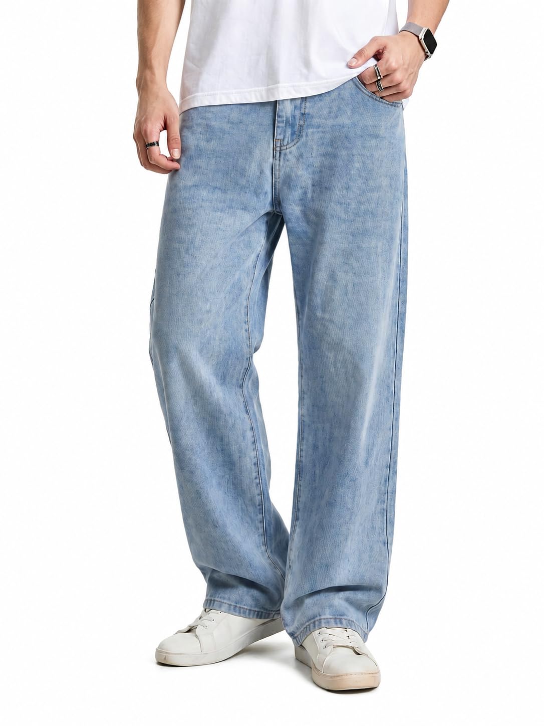 JMIERR Men's Baggy Denim Pants Stretch Wide Leg Jeans