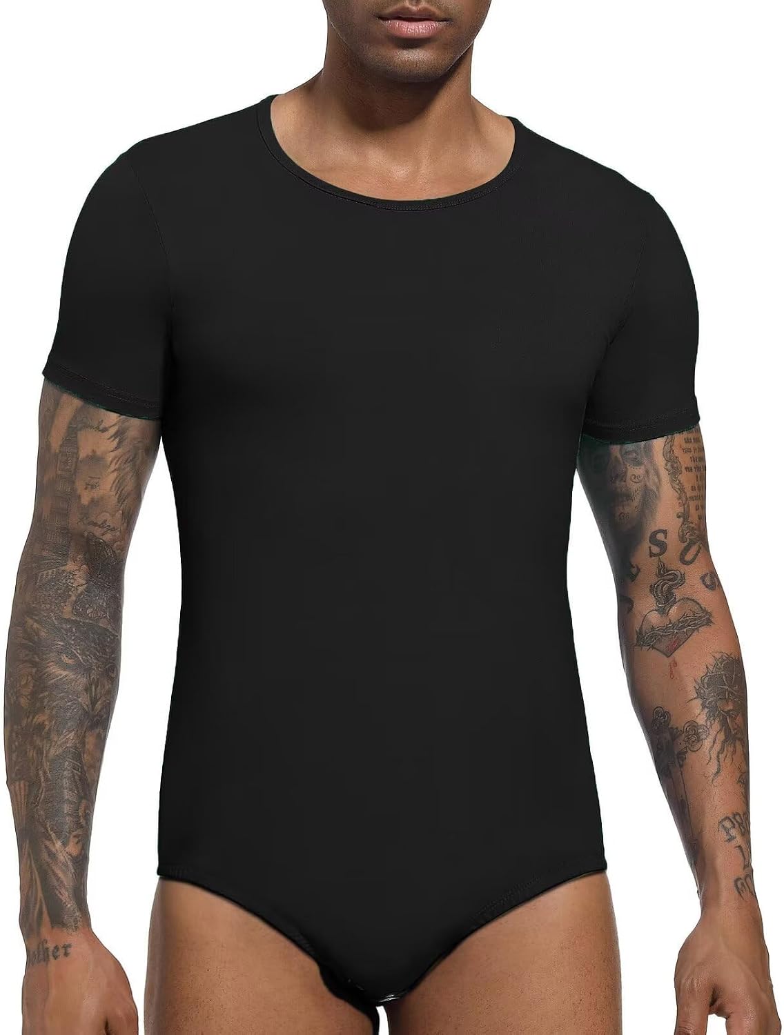 Landofgenie Mens Short Sleeve Onesie Solid Basic Bodysuit Pajama